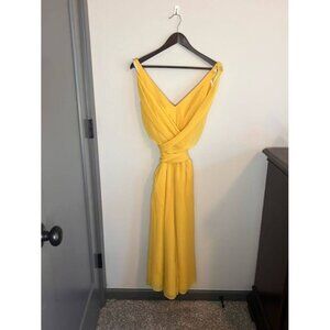 David's Bridal Convertible Crinkle Chiffon Sleeveless Wide Leg Jumpsuit Yellow M